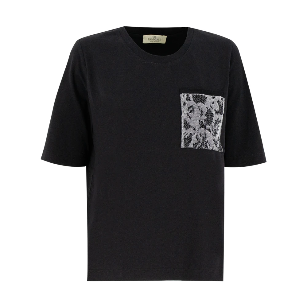 Panicale Geborduurd Crew Neck T-shirt Black Dames