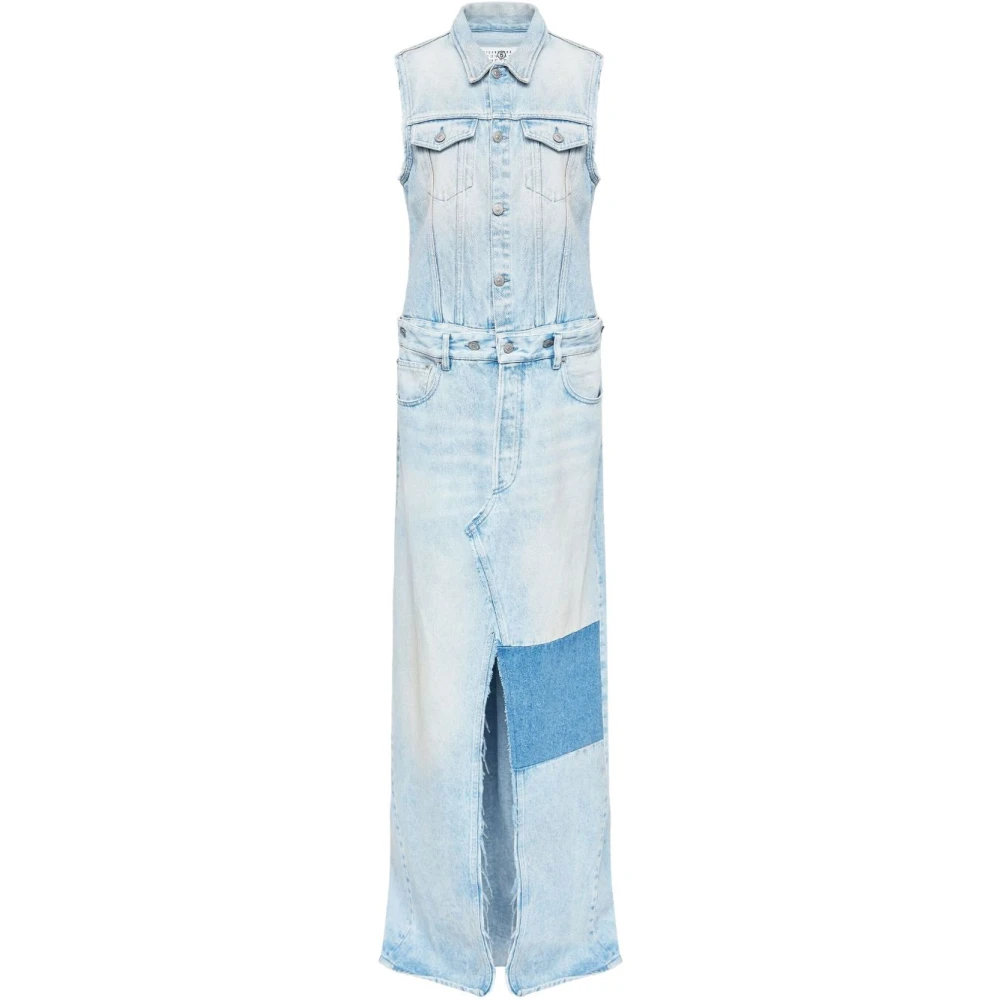 Mm6 Maison Margiela Women's Blue Maxi Dresses,, Clear Button Dress With Pockets Extra Small