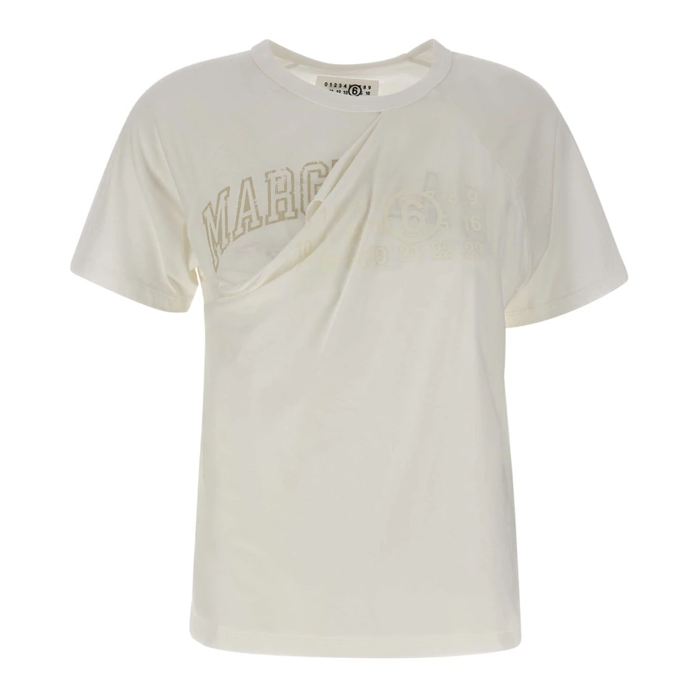Mm6 Maison Margiela Vrouw Wit Tops Dames, M, Katoen, Numeric Logo T-Shirt
