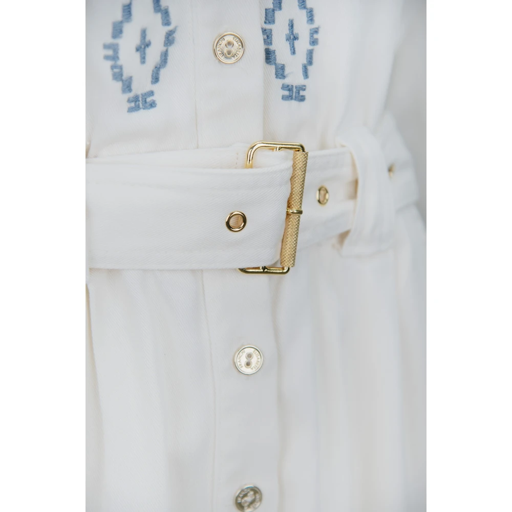 Elisabetta Franchi Denim Jumpsuit met knoopsluiting Beige Dames