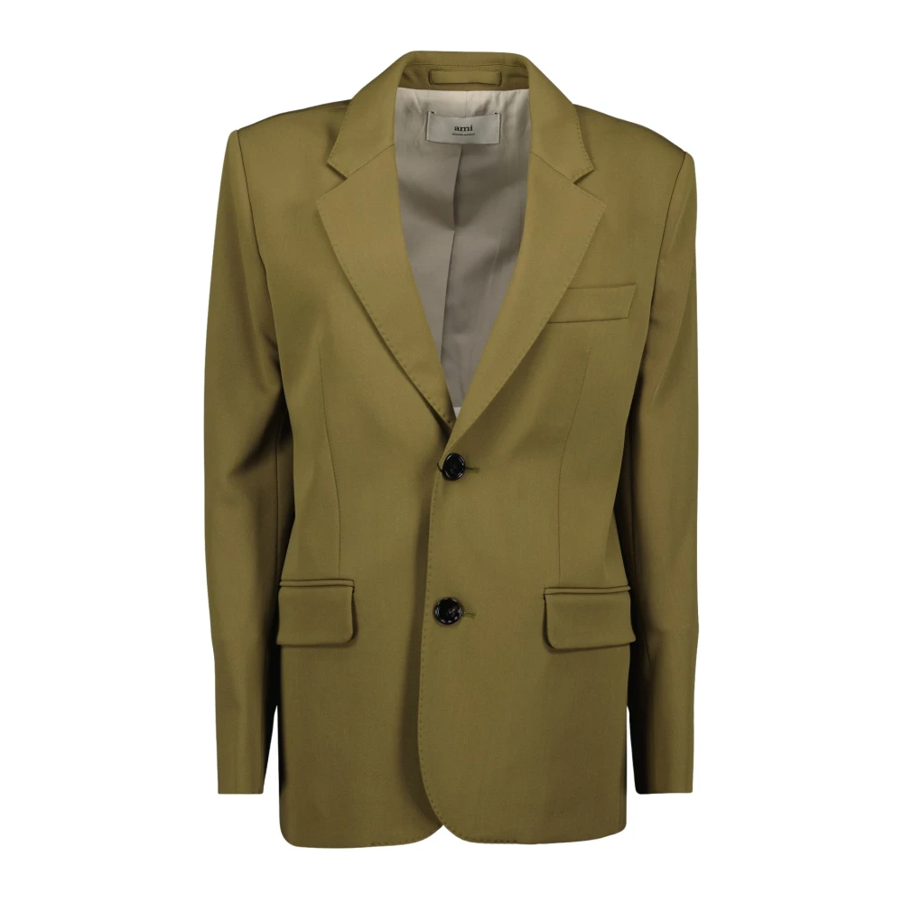 Ami Paris Women's Green Blazers, Xs, Double Button Khaki Blazer