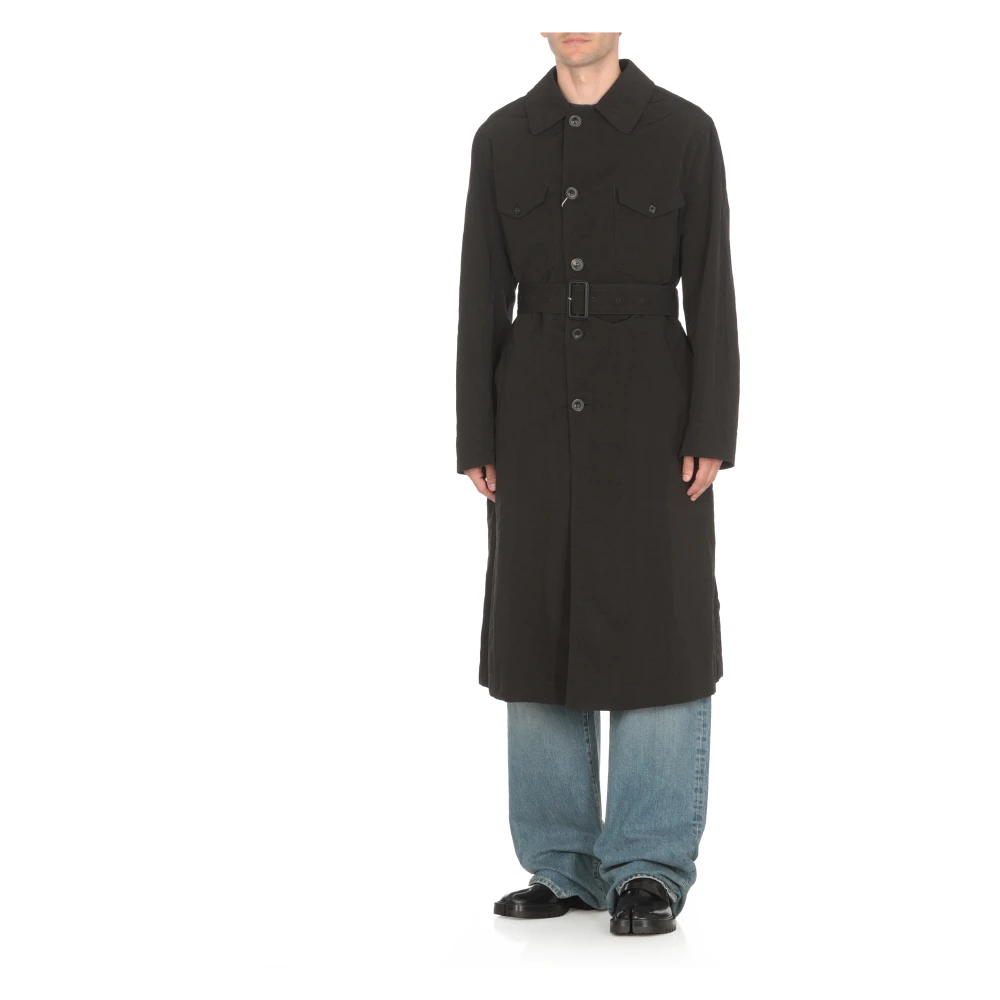 Maison Margiela Zwarte Jas Kraag Lange Mouwen Knopen Black Heren