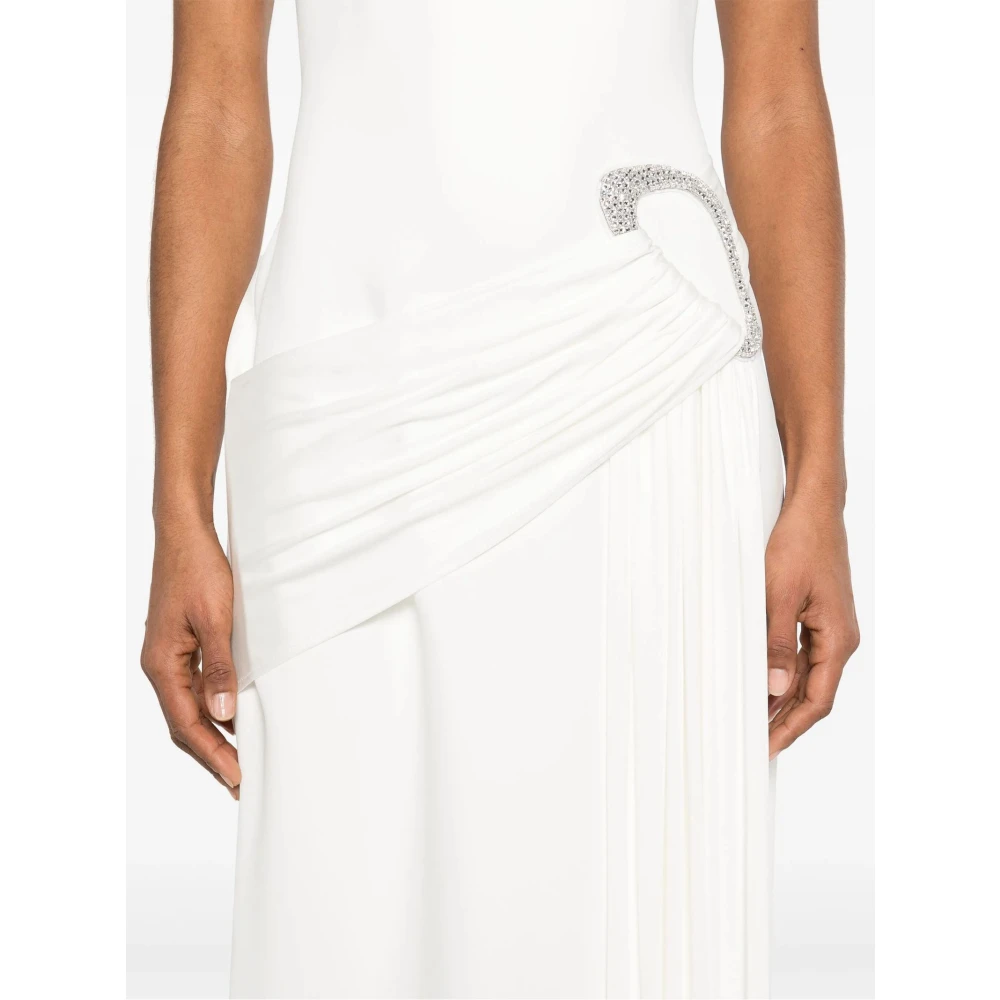 David Koma Kristallen Gesp Midi Jurk met Gedrapeerd Detail White Dames