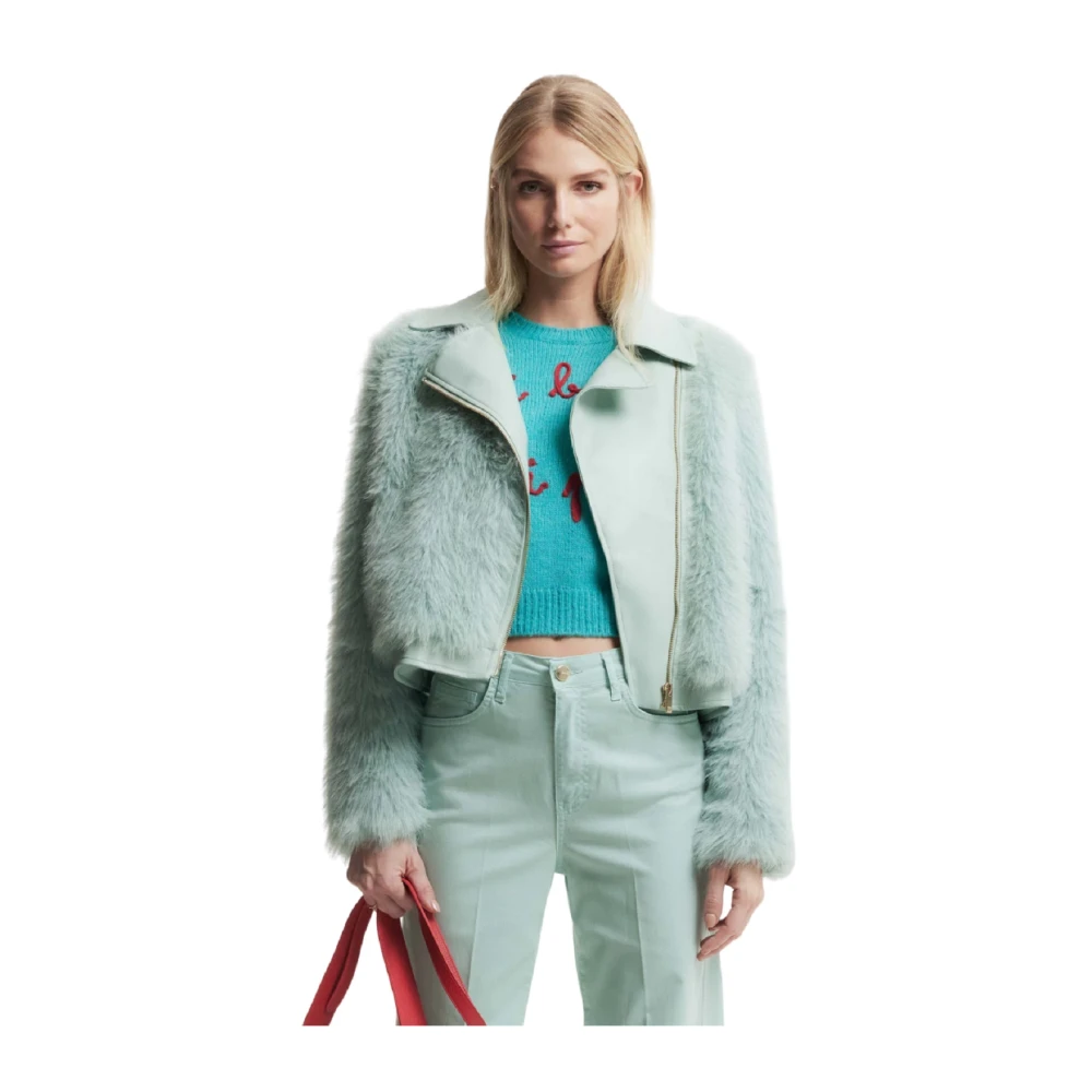 Kocca Groene Teddy Effect Asymmetrische Ritsjas Green Dames