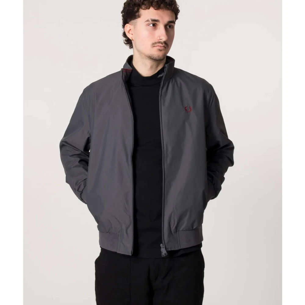 Fred Perry Sportieve Nylon Jas met Geribbelde Zoom Gray Heren