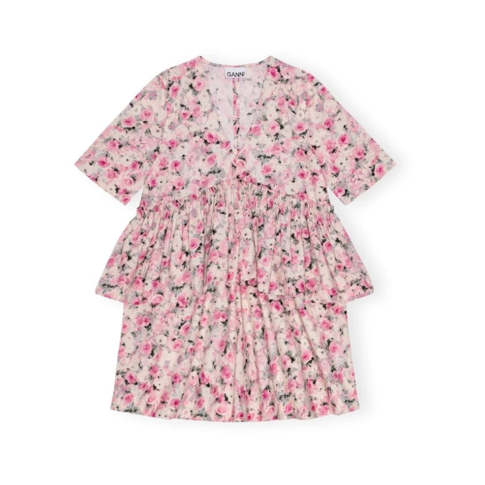 Ganni Gedrukte biologische katoenen flounce jurk Multicolor Dames