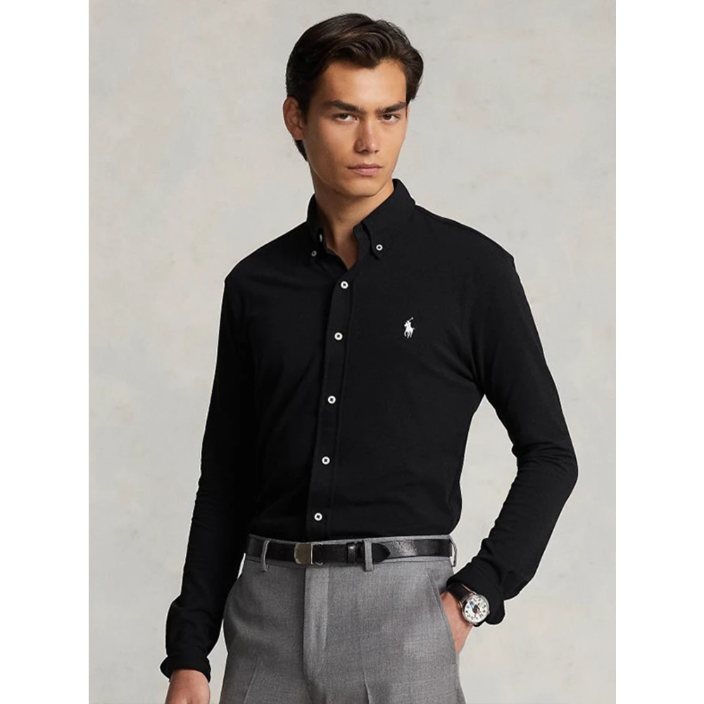Ralph Lauren Kenmerkende Button-Down Overhemd voor Tussenseizoen Black Heren