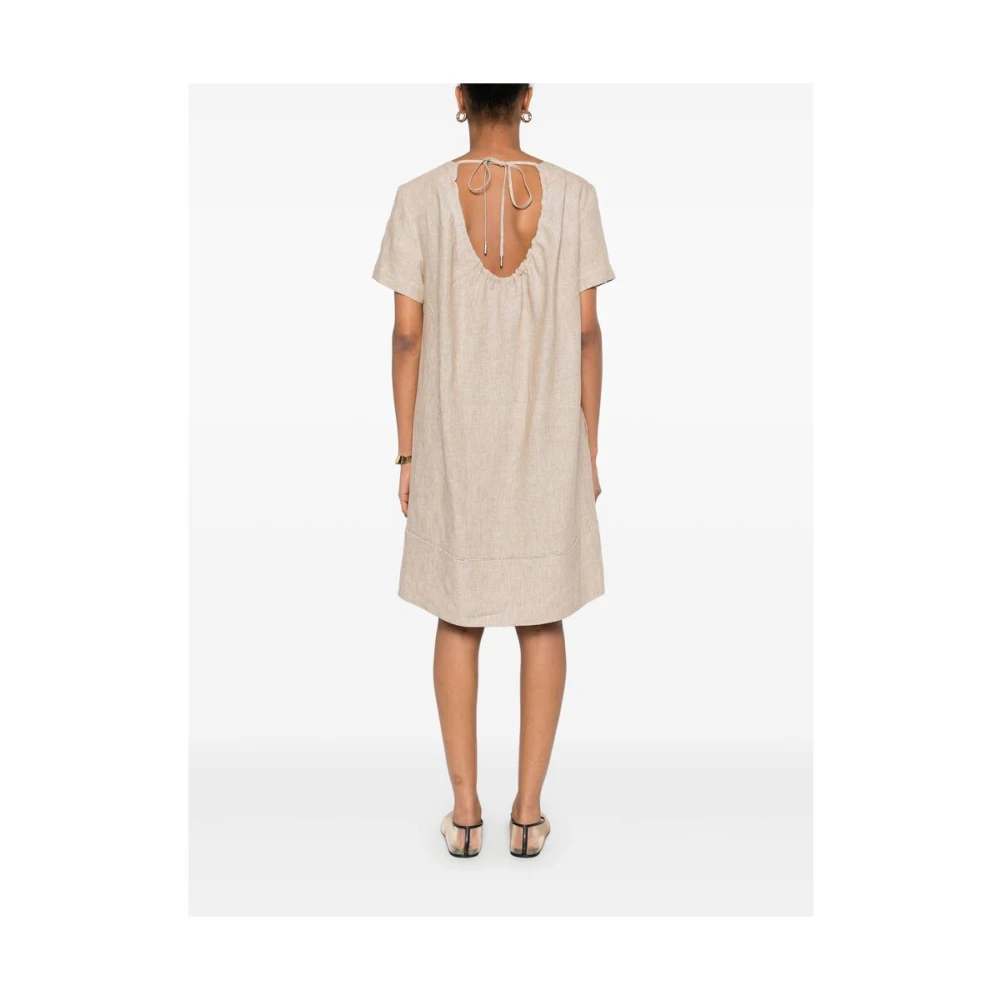 PESERICO Beige Jurk met Zakken en Ronde Hals Beige Dames
