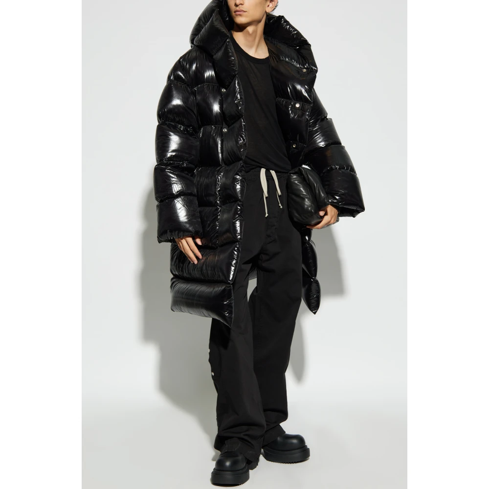 Rick Owens Gewatteerde Jas met Capuchon Black Heren