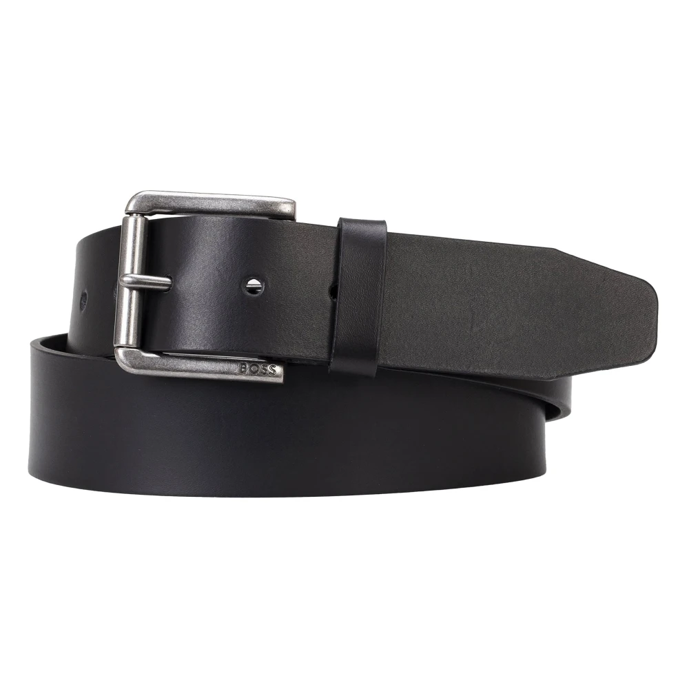 Hugo Men's Black Belts, 100 Cm, Leather Belt With Metal Buckle