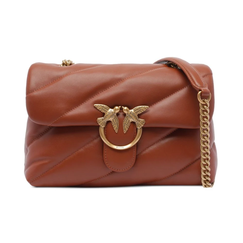 Pinko Bruine Leren Schoudertas Love Birds Brown Dames