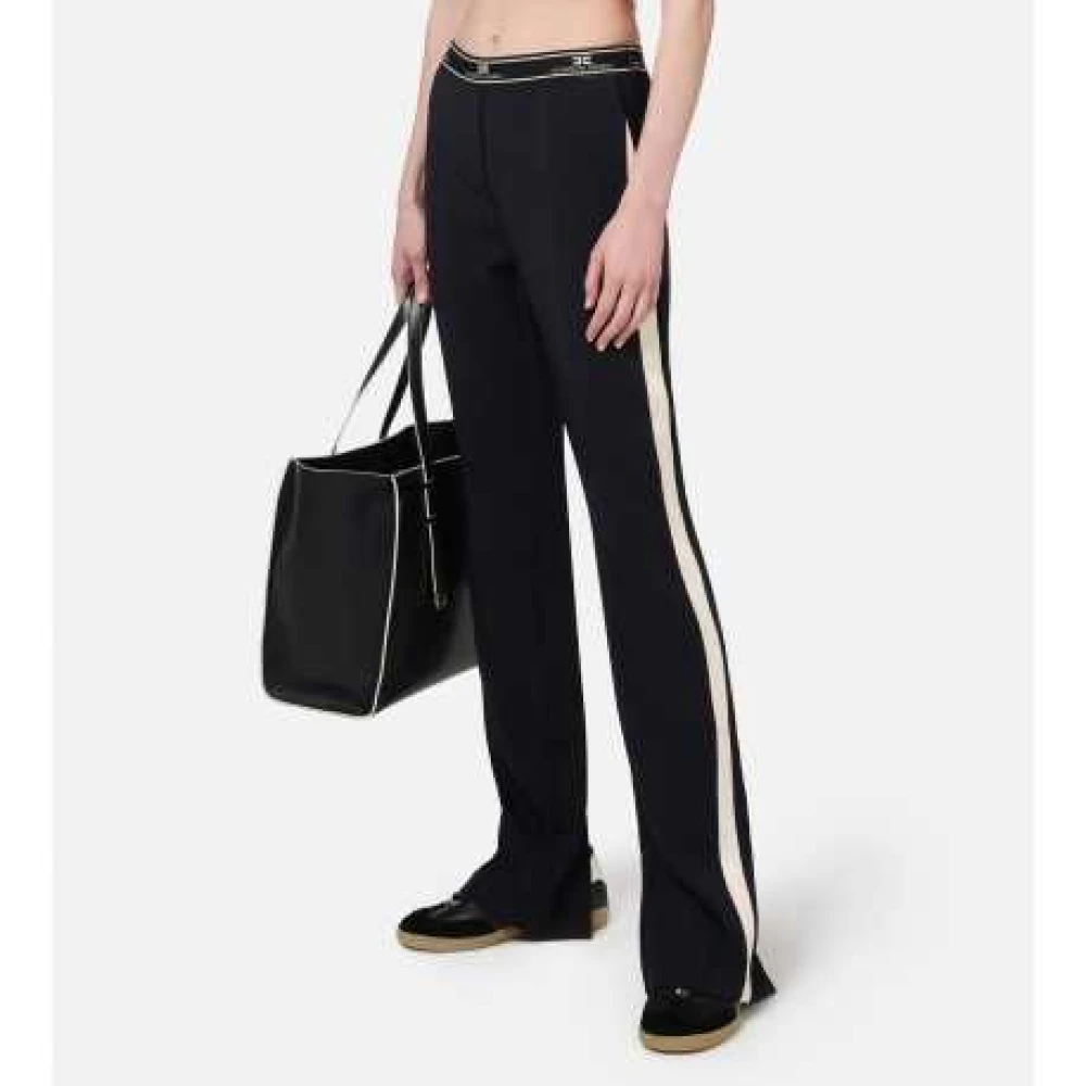 Elisabetta Franchi Zwarte wijde broek met ecru streep Black Dames