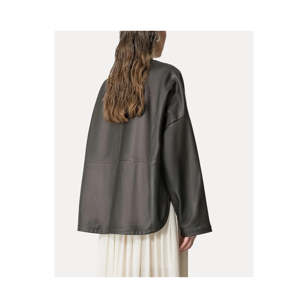 Forte Nappa Leren Kimono Stijl Jas Gray Dames