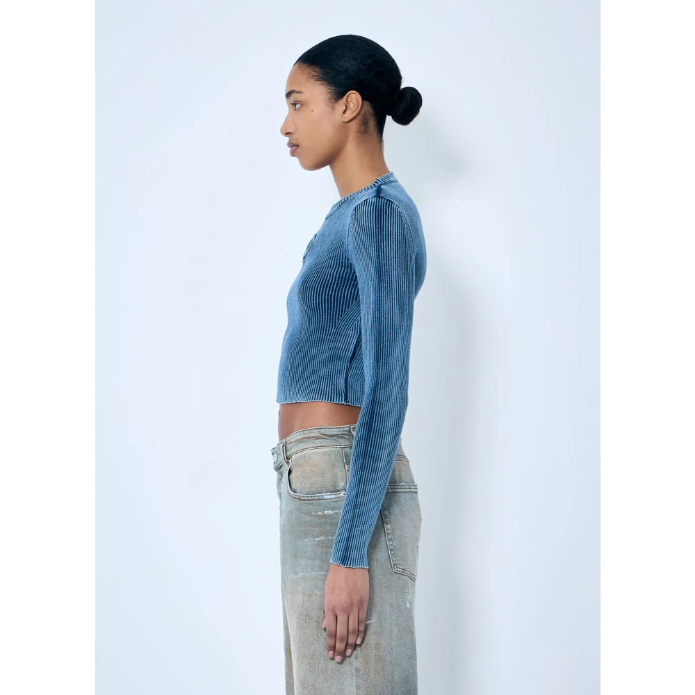 Diesel Rib Top met Logo Plaque Blue Dames
