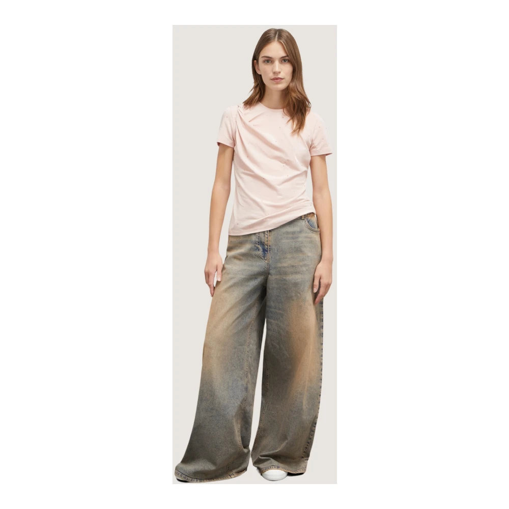 Motivi Sprankelend T-shirt met knoop vooraan Pink Dames