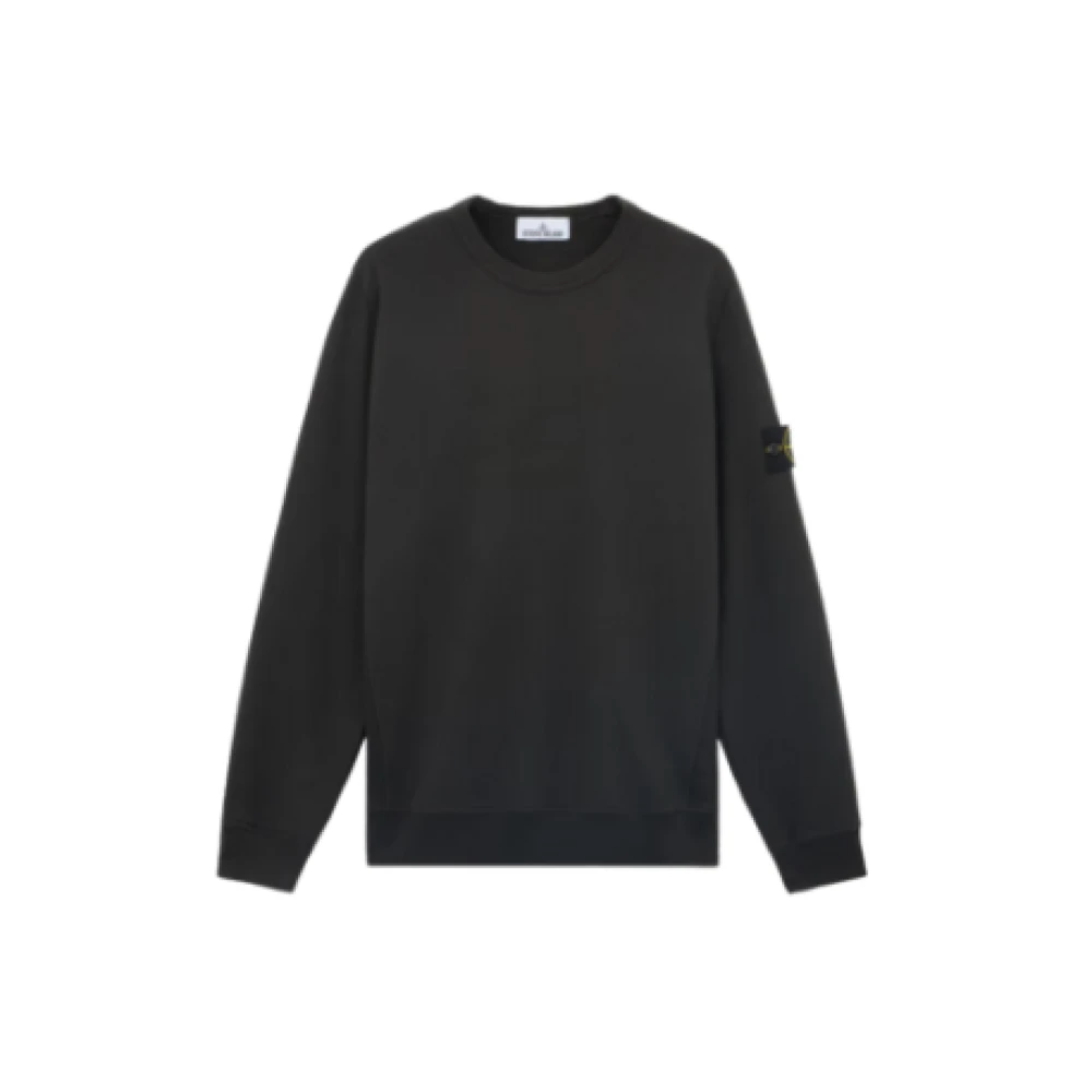 Stone Island Biologisch katoenen crewneck sweatshirt met geribbelde zijbanden Black Heren