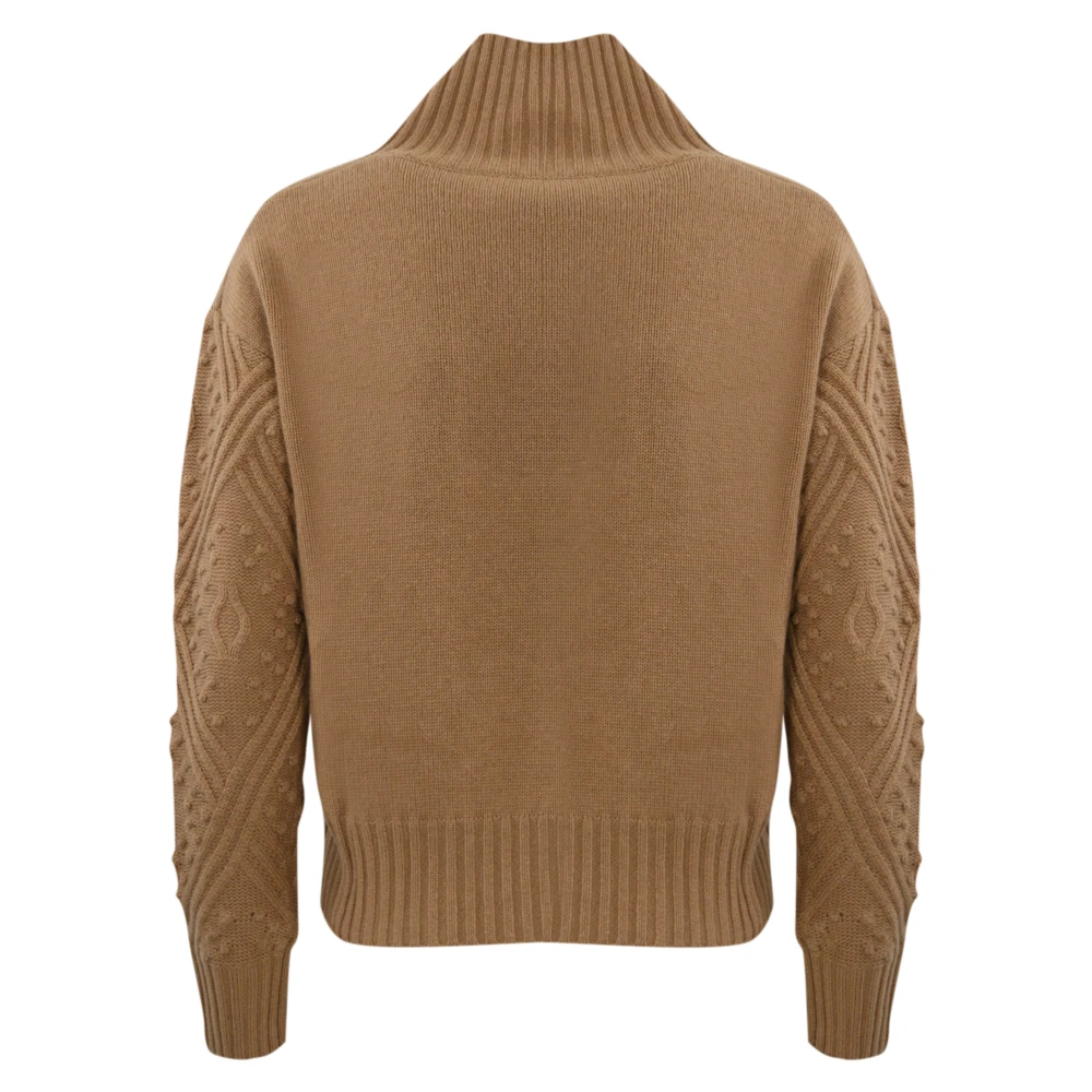 Max Mara Studio Argyle Cashmere Sweater High Neck Brown Dames