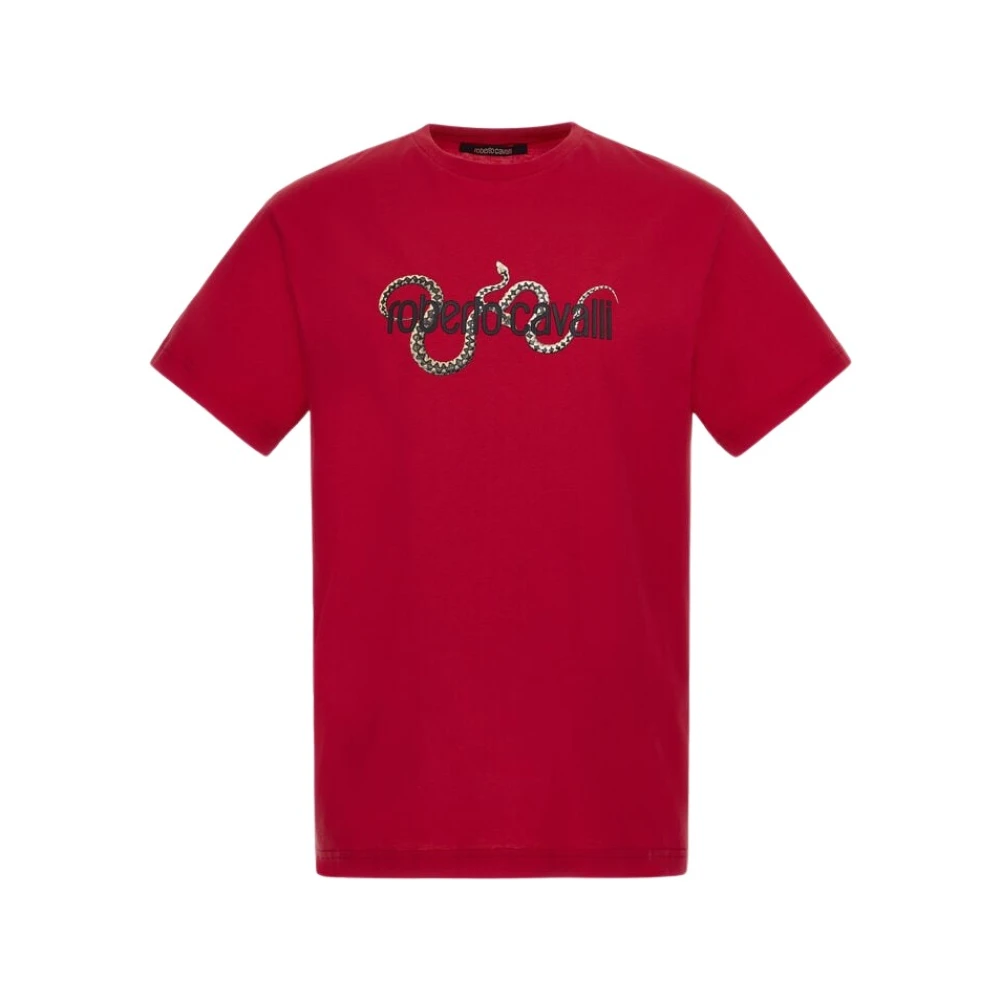 Roberto Cavalli Logo T-shirt Ronde Hals Korte Mouwen Red Heren