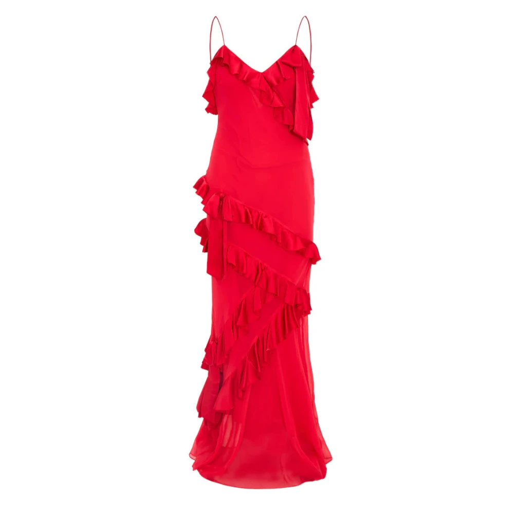 Loveshackfancy Rialto Zijden Ruche Maxi Jurk Red Dames