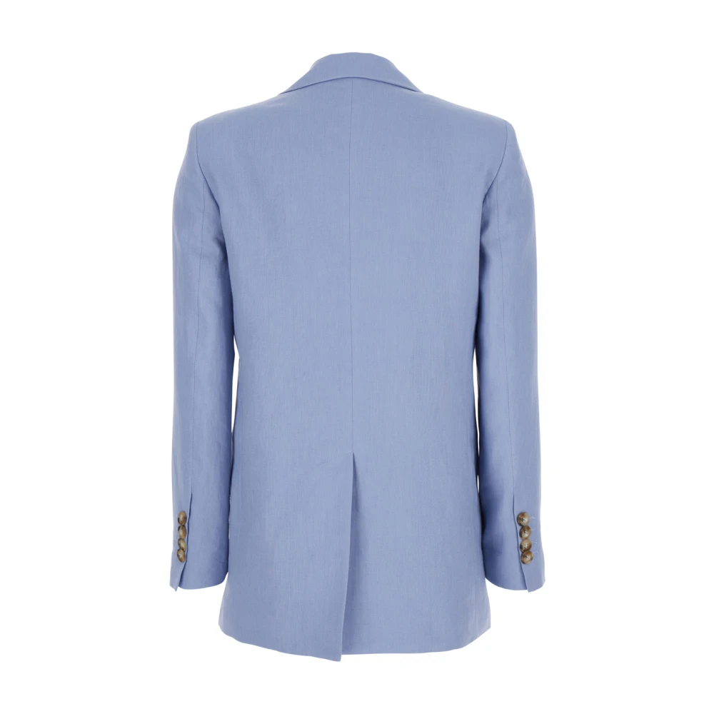 Plain Units Lichtblauwe Linnen Double-Breasted Jas Blue Dames