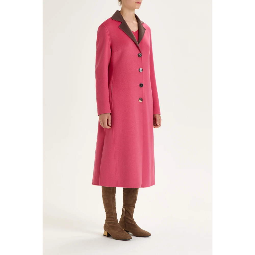 Maliparmi Handgemaakte Wollen Jas met Splitten Pink Dames
