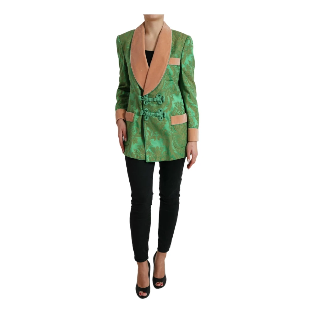 Dolce & Gabbana Floral Double Breasted Coat Jacket - Female - Blazers - Green - S - Jackets
