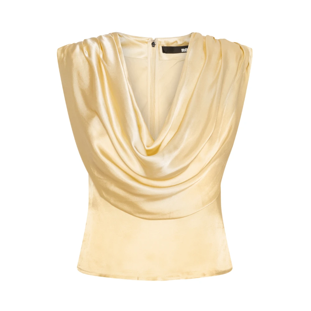 Rotate Birger Christensen Women's Yellow Blouses, M, Chiffon Waterfall Top