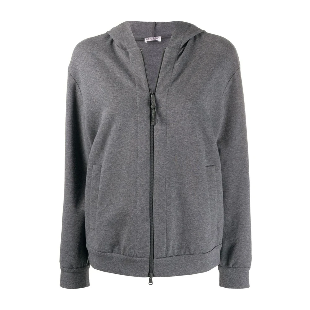 BRUNELLO CUCINELLI Donkergrijze zip-through hoodie met messing details Gray Dames