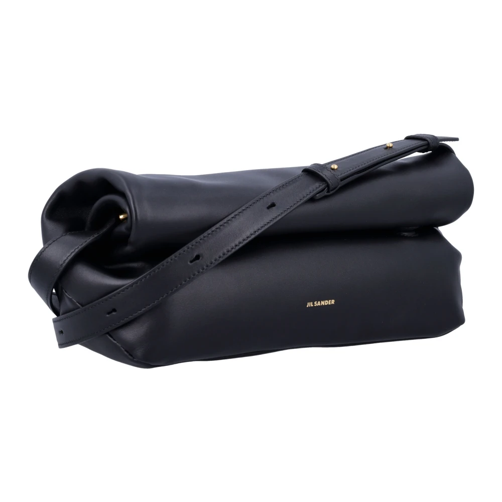Jil Sander Zwarte leren Rollup Small schoudertas Black Dames