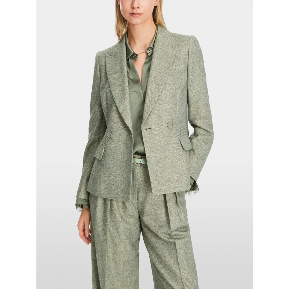 Marc Cain Groene Herringbone Blazer met Gouden Lurexdraad Green Dames