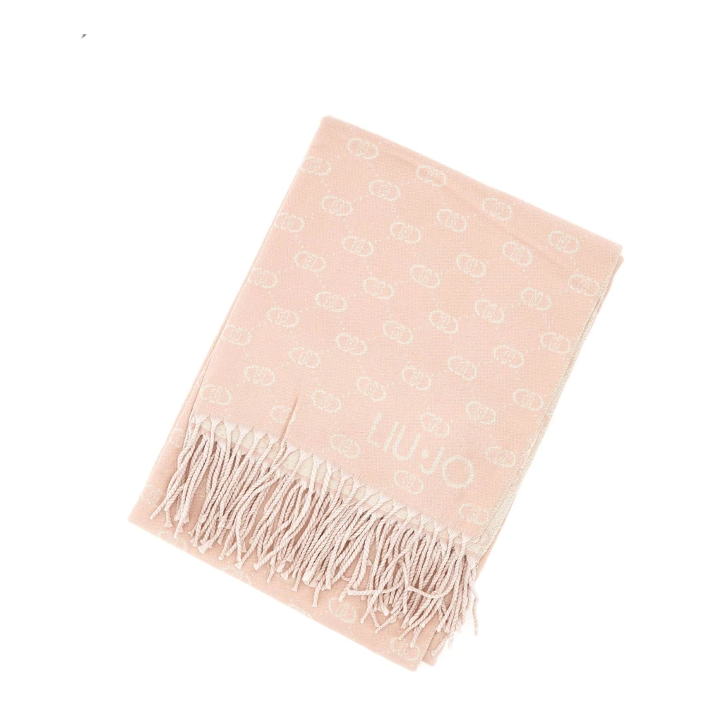 Liu Jo Roze Logo Jacquard Franje Sjaal Pink Dames