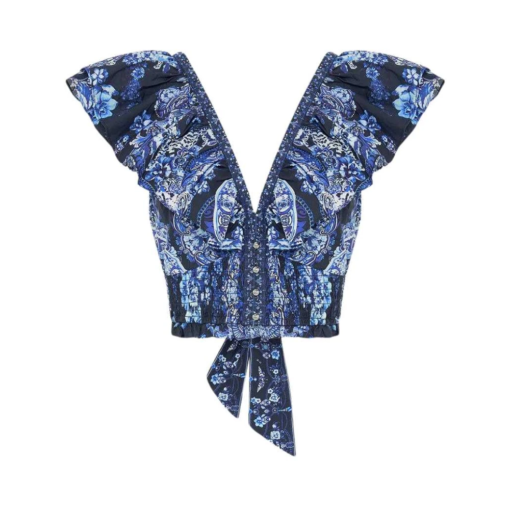 Camilla Blauwe Frill Top Middernacht Elegantie Blue Dames