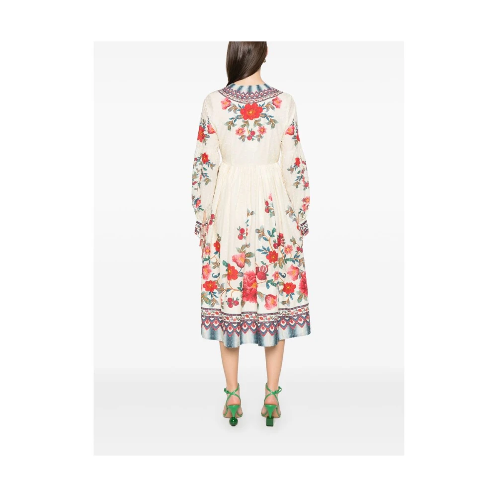 Farm Rio Ecru Wrap V-hals Jurk met Zijstrik Multicolor Dames