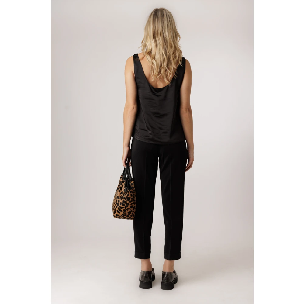 Samsøe Zwarte Rechte Broek met Elastische Tailleband Black Dames