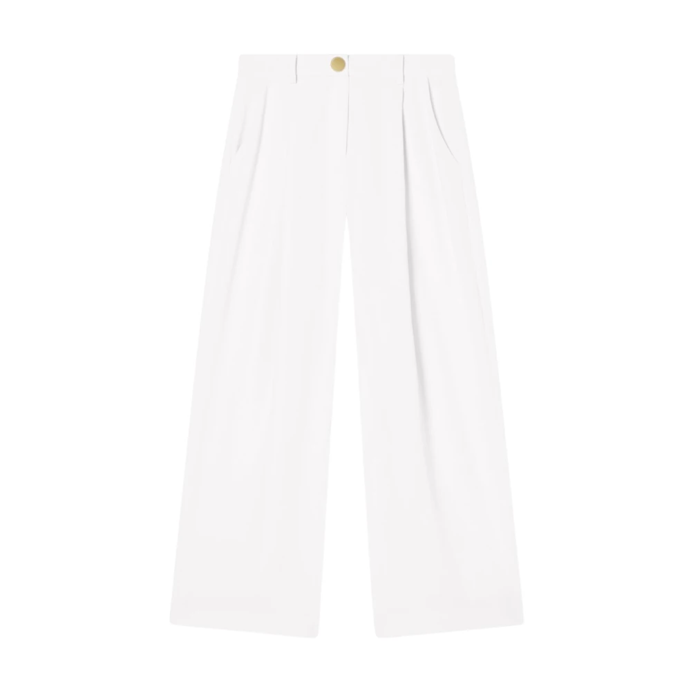 Armani Exchange White Fluid Fabric Trousers In Light Crepe - Female - Wide Trousers - 3XS - Trousers