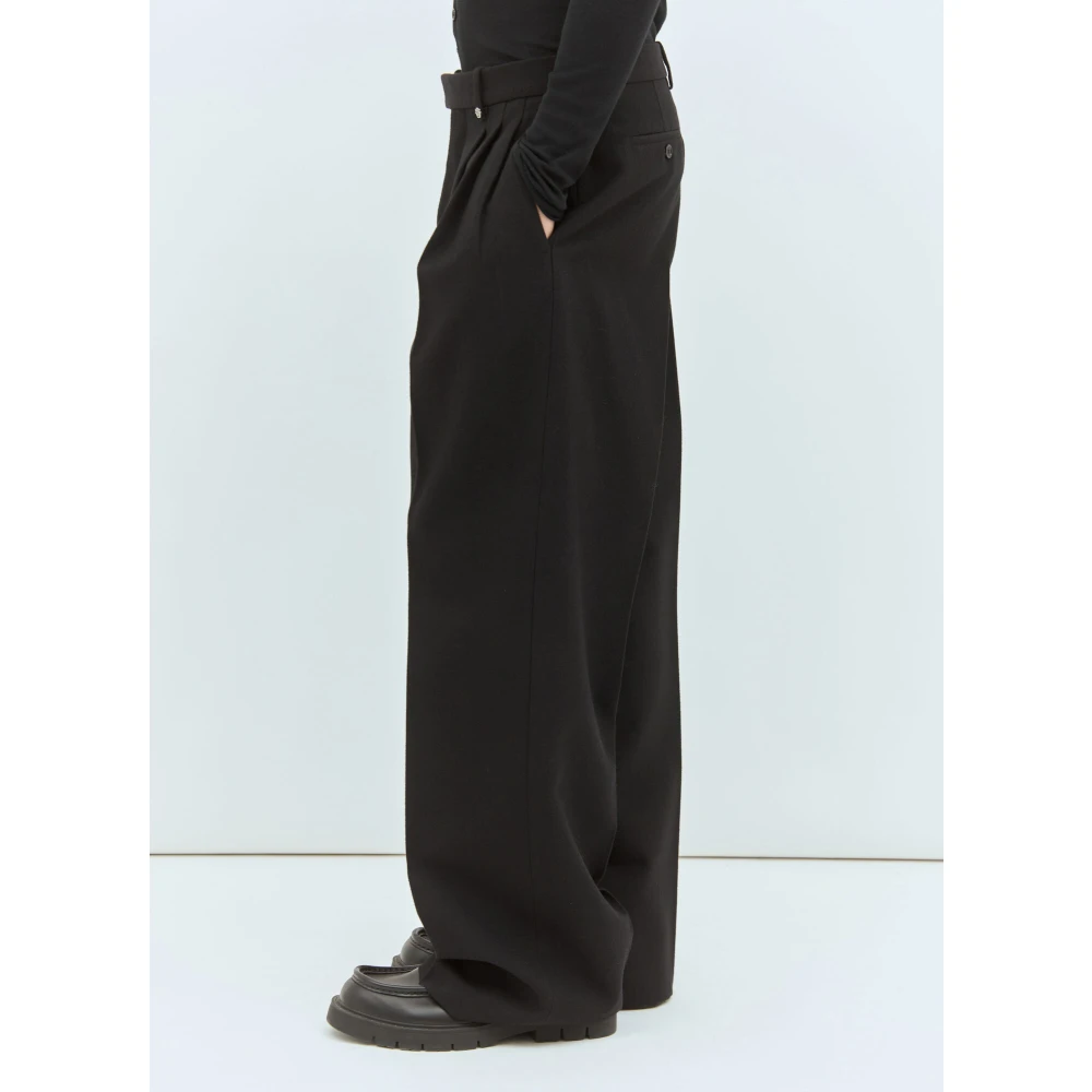 Burberry Wijde wollen broek met voorplooien Black Heren