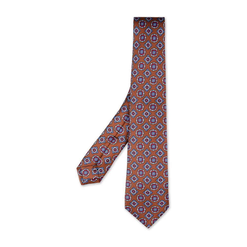 Kiton Zijden stropdas met geometrisch geïnspireerd patroon Brown Heren