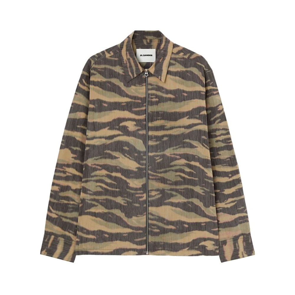Jil Sander Zebra Print Zijden Overhemd Green Heren