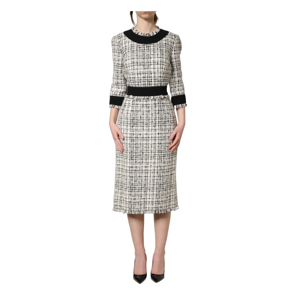 Dolce & Gabbana Black White Tweed Sheath A-line Midi Dress - IT36|XXS - Image 2