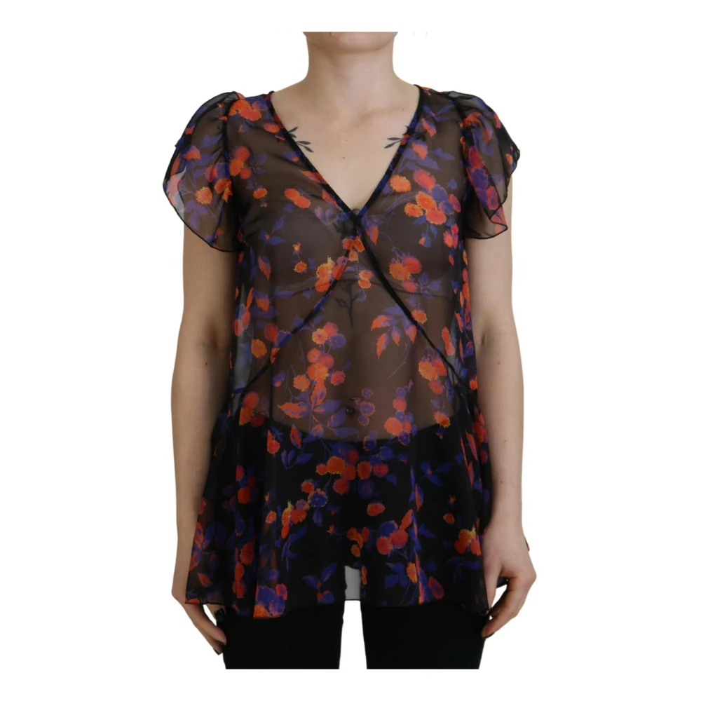 Dsquared2 Zwarte Bloemen V-Hals Blouse Top Black Dames