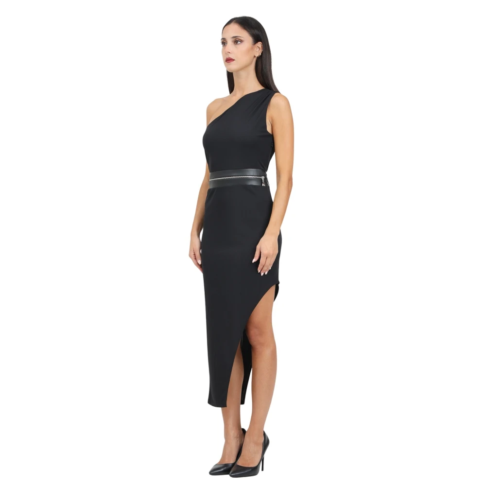 PATRIZIA PEPE Zwarte Asymmetrische One-Shoulder Jurk Black Dames