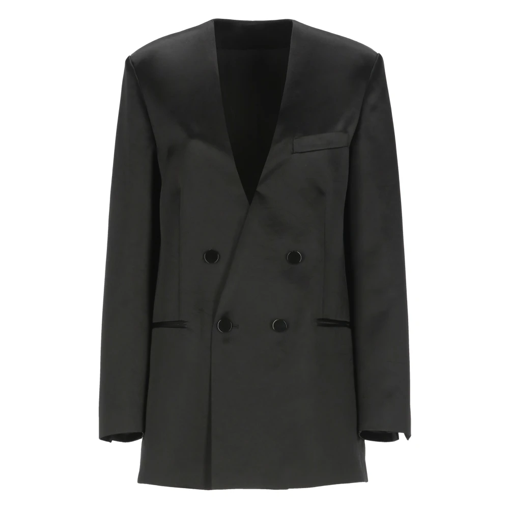 Philosophy di Lorenzo Serafini Zwarte Satijnen Blazer V-Hals Jas Black Dames