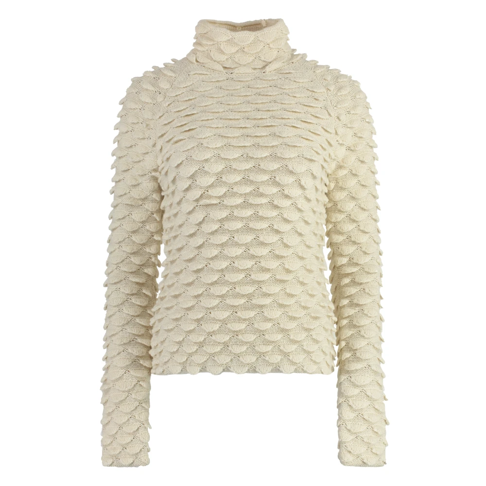 Bottega Veneta Wollen Turtleneck Trui met Vissenschubben Beige Dames