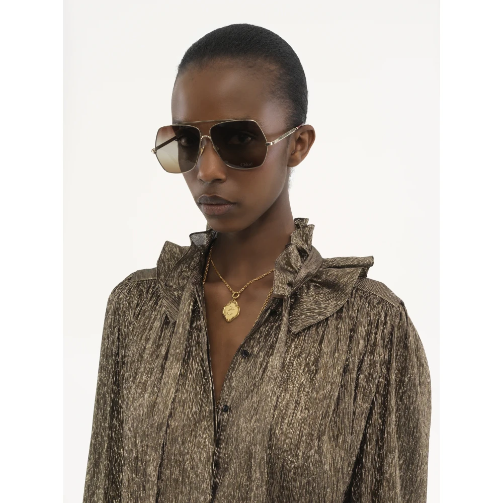Chloé Gouden Metallic Zijden Lint Blouse Yellow Dames