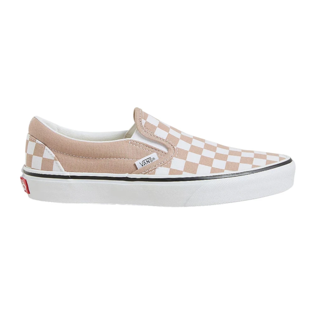 Vans Women's Beige Sneakers, 5 Uk, Checkerboard Slip-On Trainers In Warm Taupe