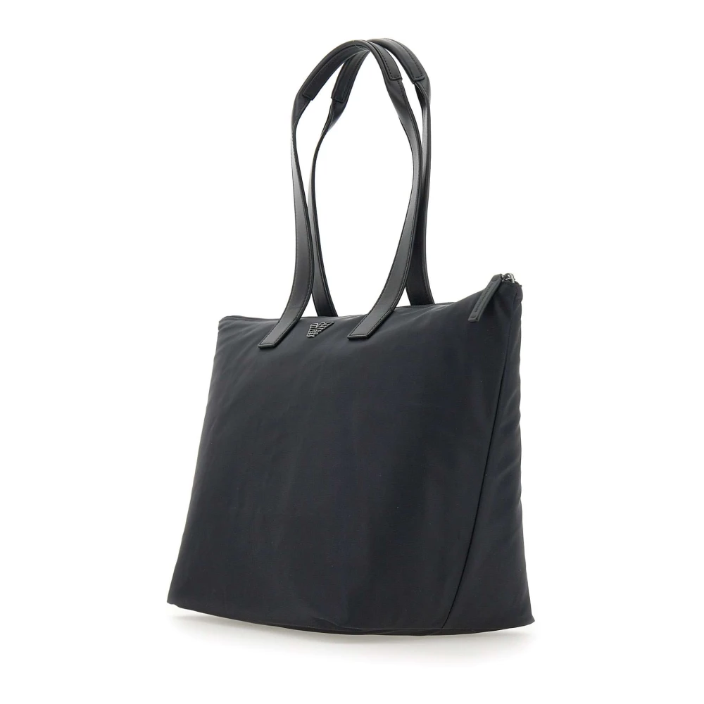 Emporio Armani Zwarte Nylon Shopper Handtas met Leren Inzetstukken Black Heren