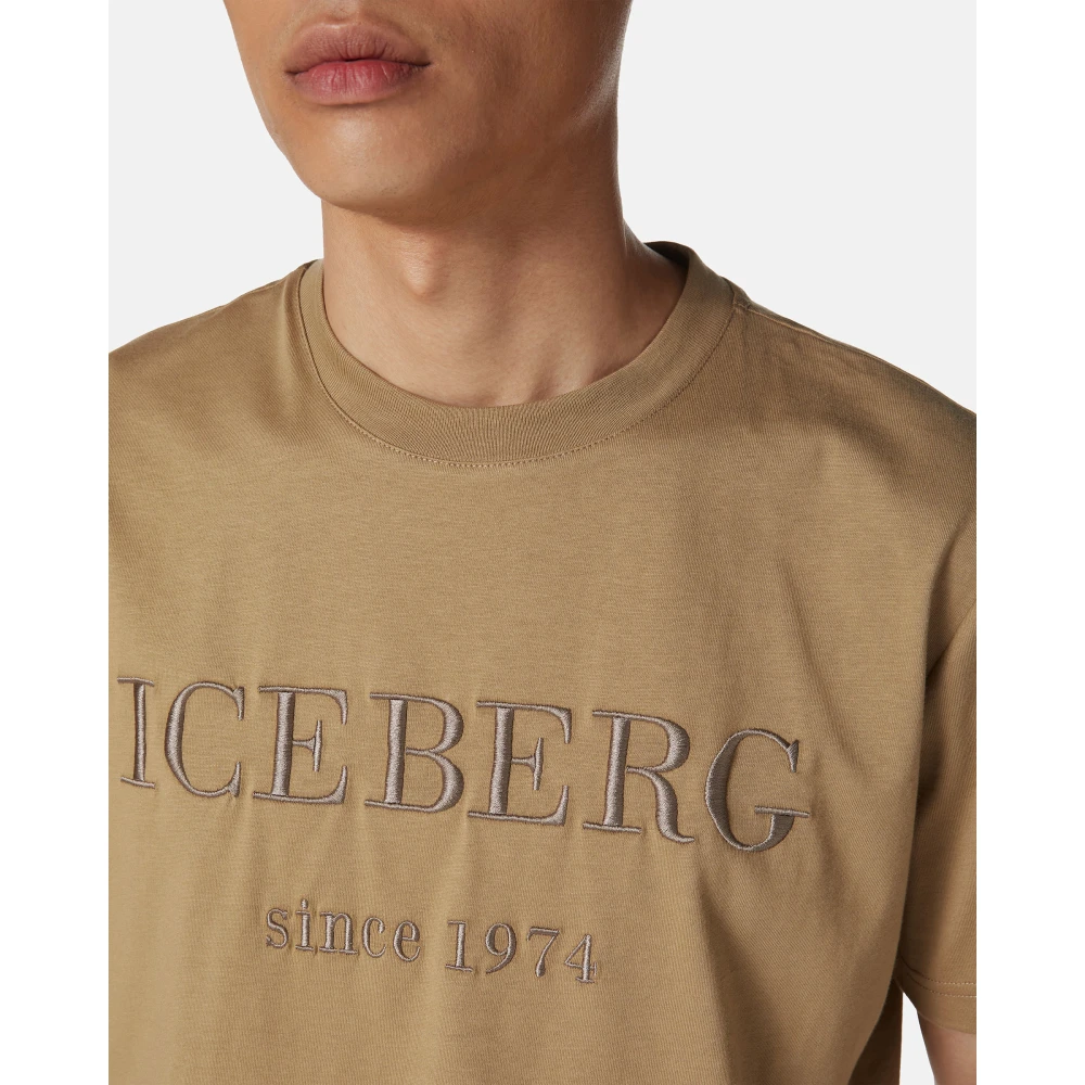 Iceberg Modderkleurig carry-over katoenen T-shirt met institutioneel logo borduurwerk Brown Heren