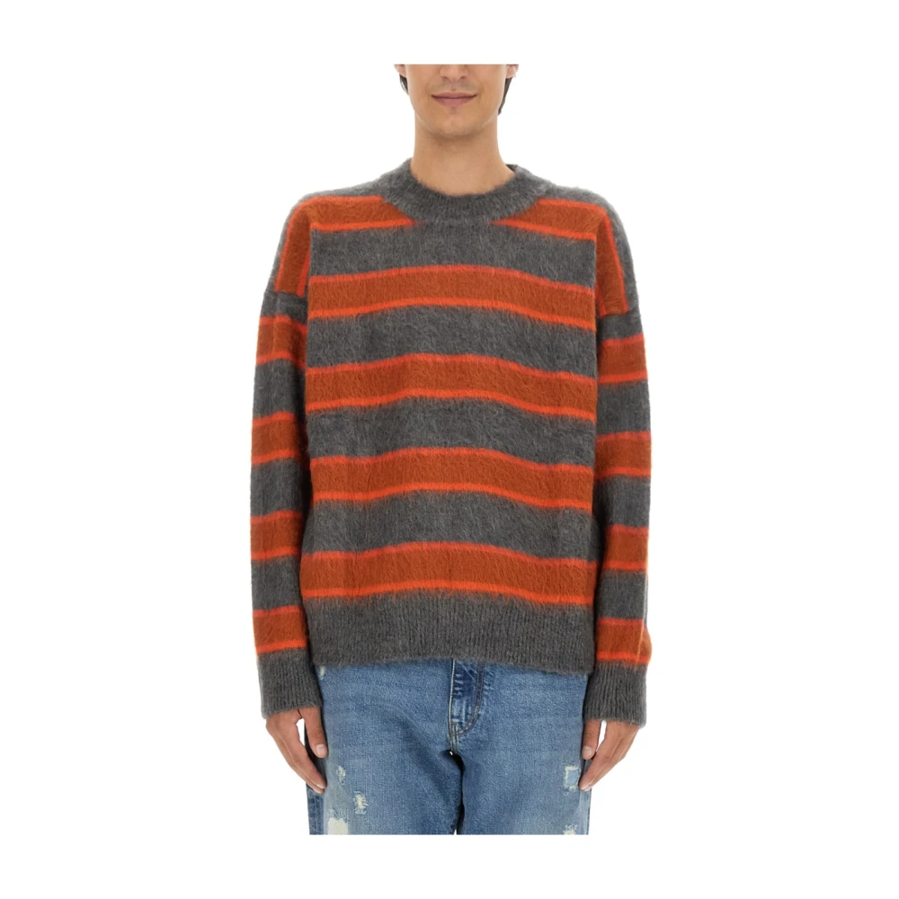 Amish Randig Oversize Mohair Blandning Ull Skjorta Multicolor, Herr