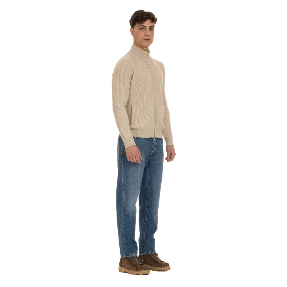Moorer Kasjmier Zip Trui Ivoor Beige Heren