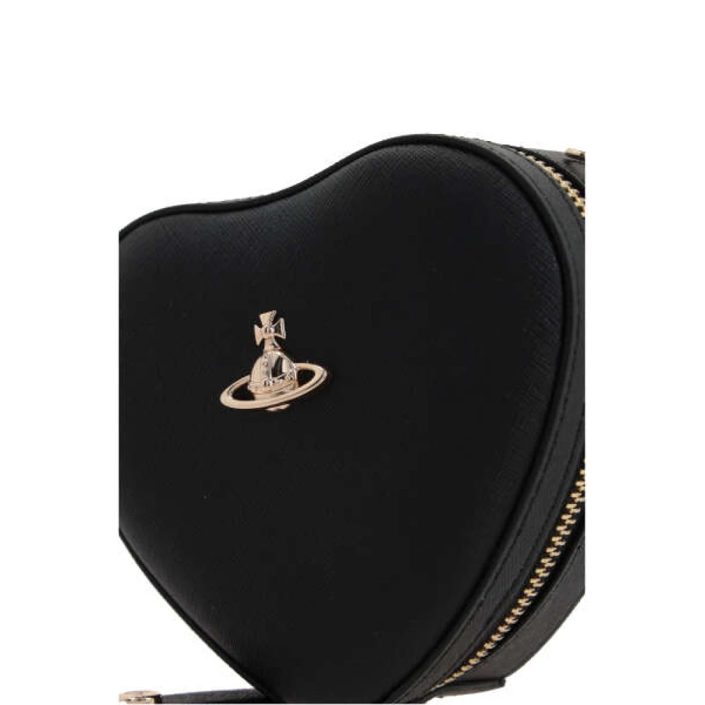 Vivienne Westwood Zwarte gestructureerde schoudertas met gouden hardware Black Dames